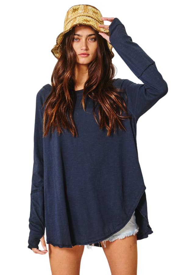 Navy Long Sleeves Tunic Top