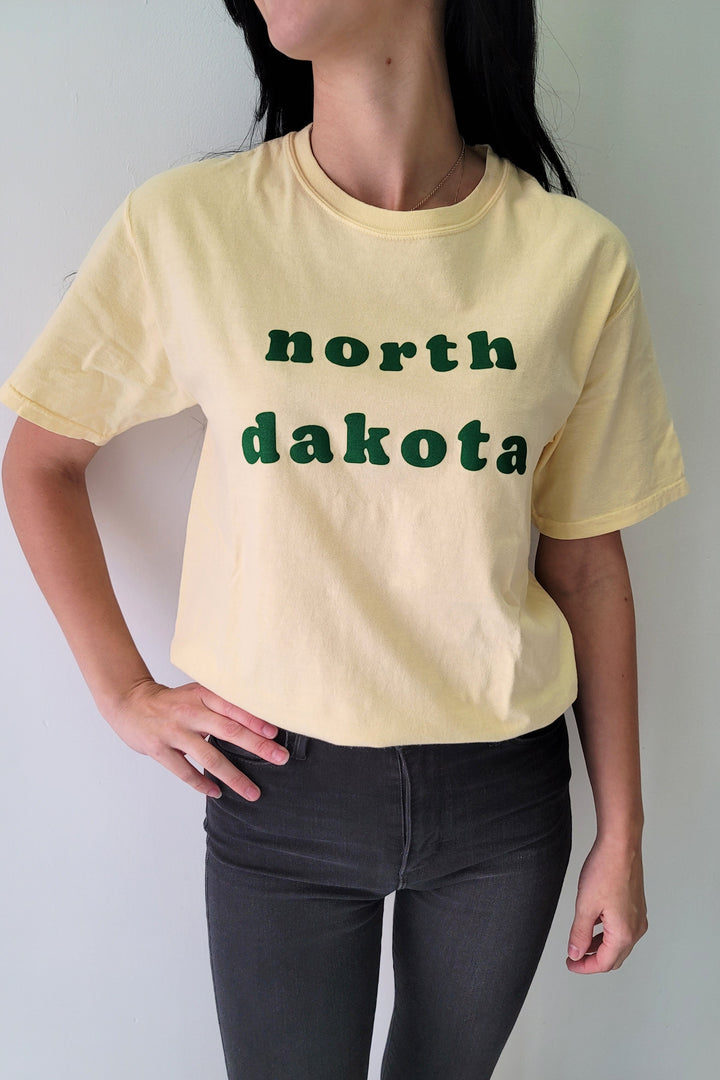 Pale Yellow North Dakota Retro Graphic Tee
