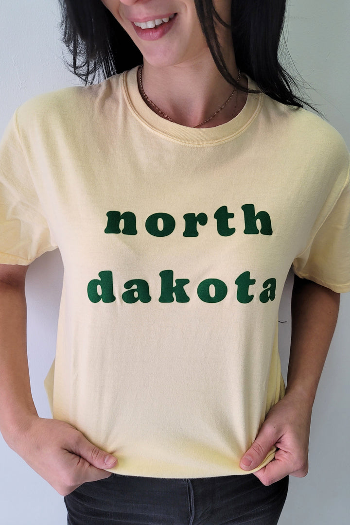 Pale Yellow North Dakota Retro Graphic Tee