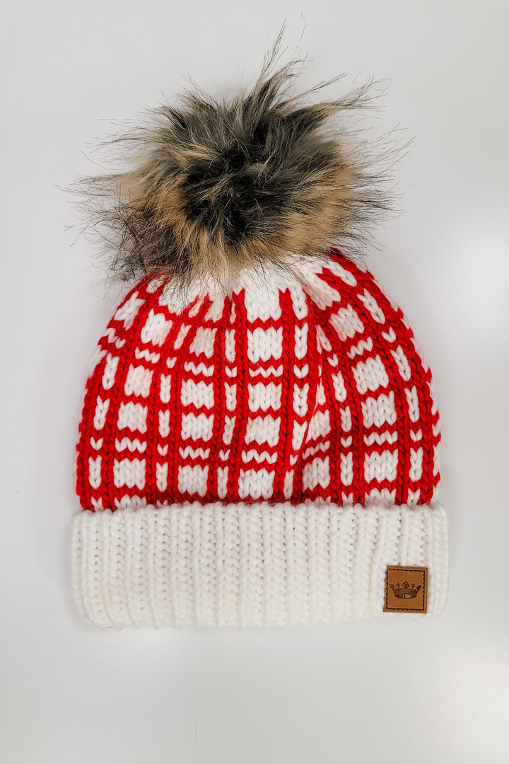 Red & White Plaid Pom Hat