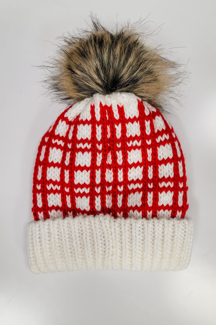 Red & White Plaid Pom Hat