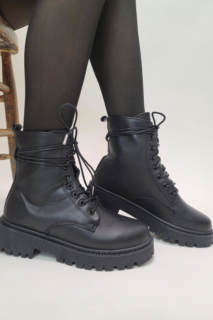 Darcy Black Classic Lace Up Boots