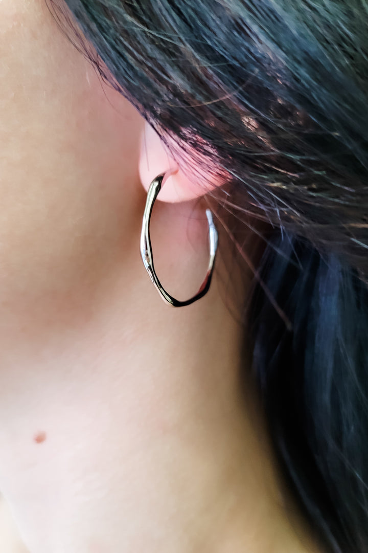 Silver Wavy Hoop Earrings