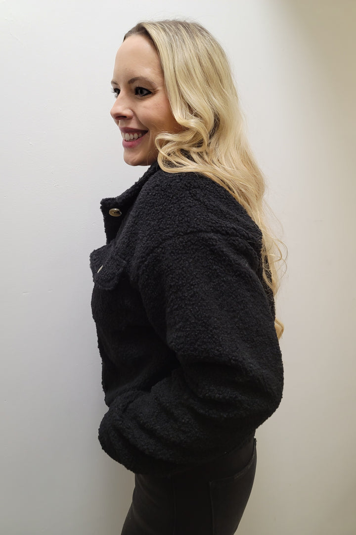 Black Sherpa Button Front Jacket