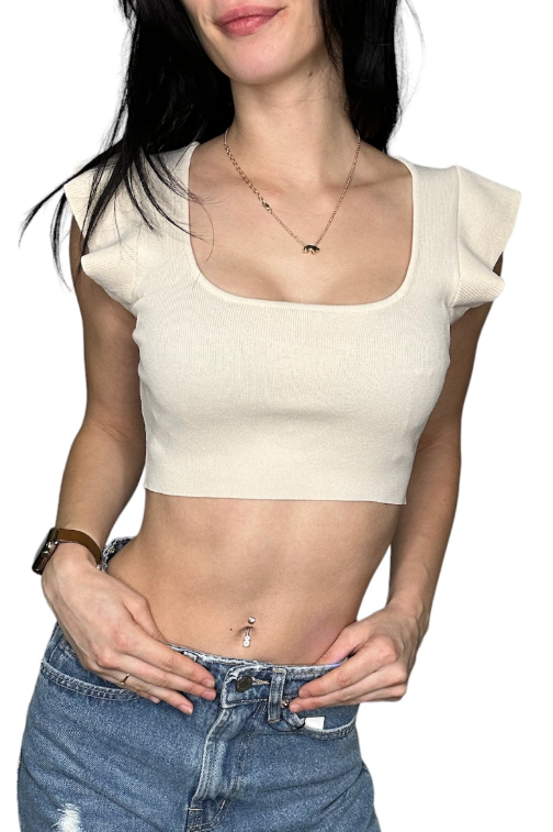 LeLis Cream Flutter Sleeve Crop Top