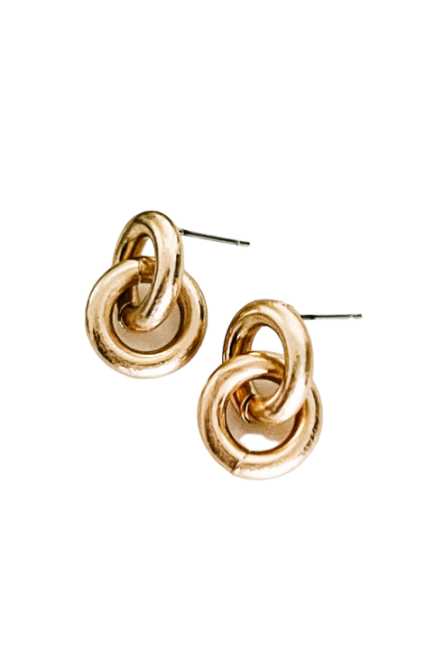Gold Two-Circle Link Post Earrings