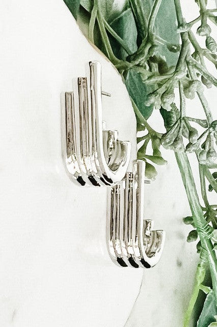Silver J-Shape Metal Earrings