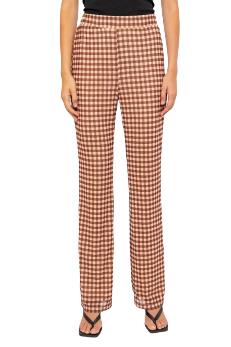 Retro Tan & Brown Gingham Checker Pants