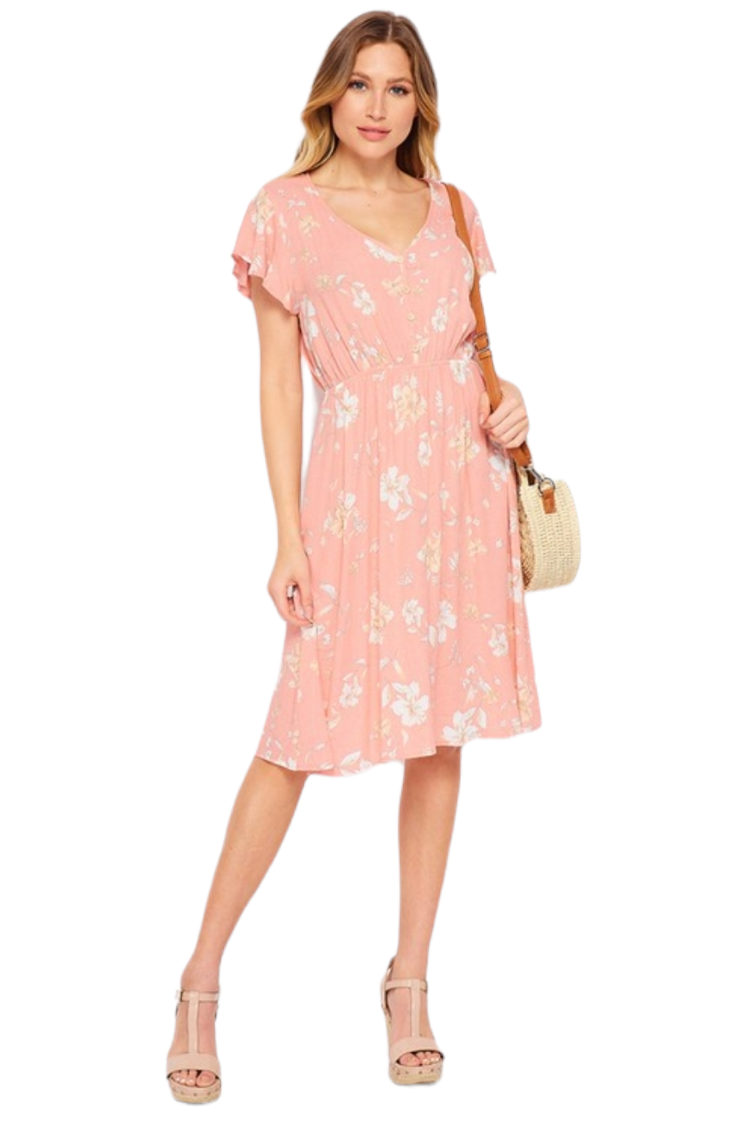 Peach & Ivory Boho Floral Day Dress