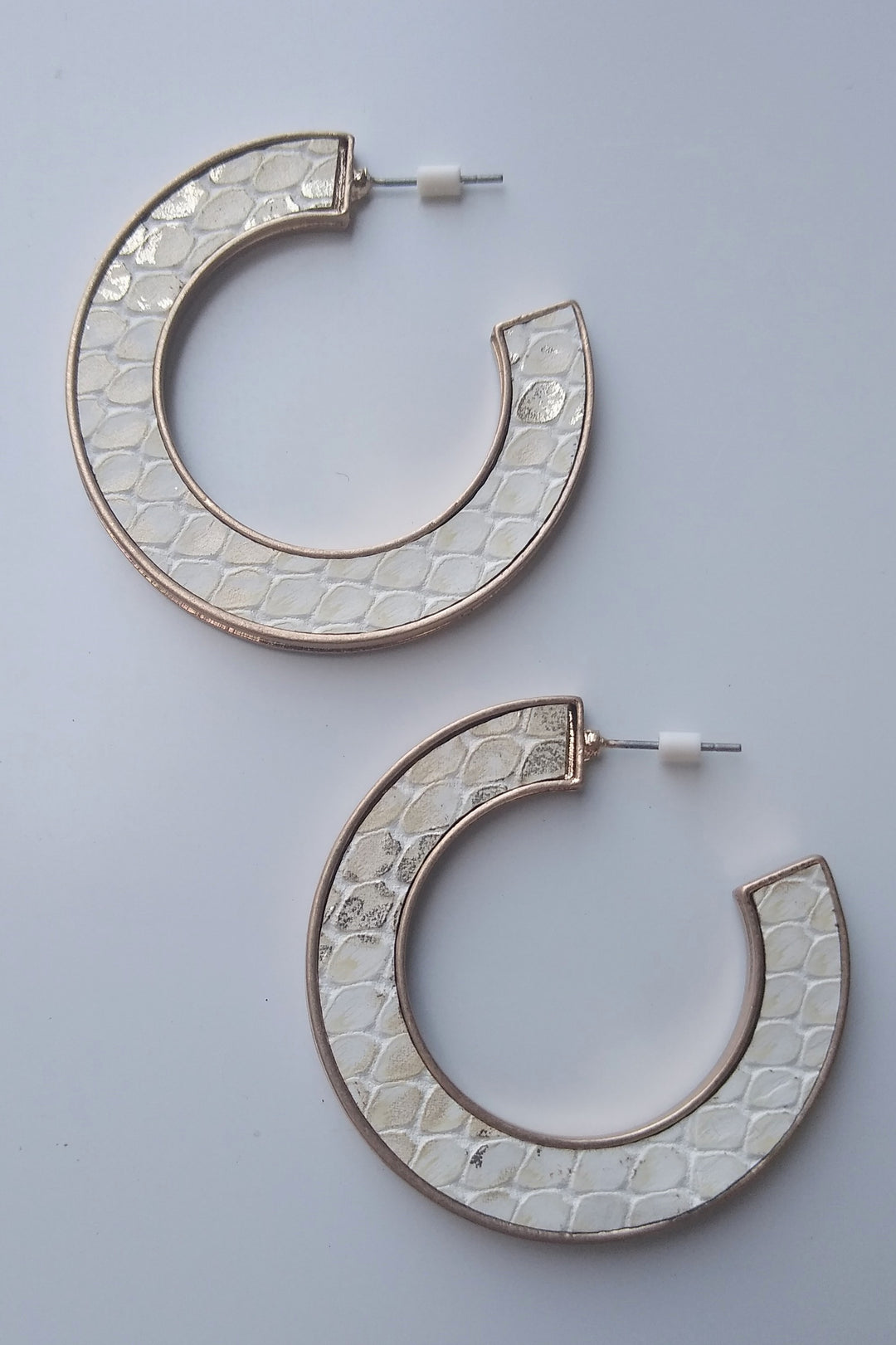 Gold & Tan Snakeskin Leather Hoop Earrings