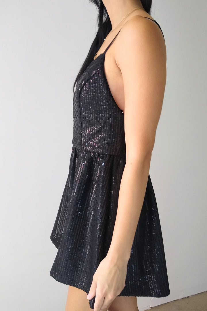 Mustard Seed Black Sequin Cami Romper