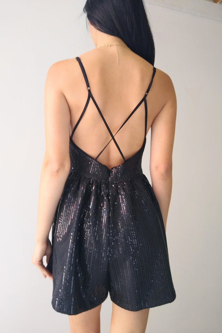 Mustard Seed Black Sequin Cami Romper