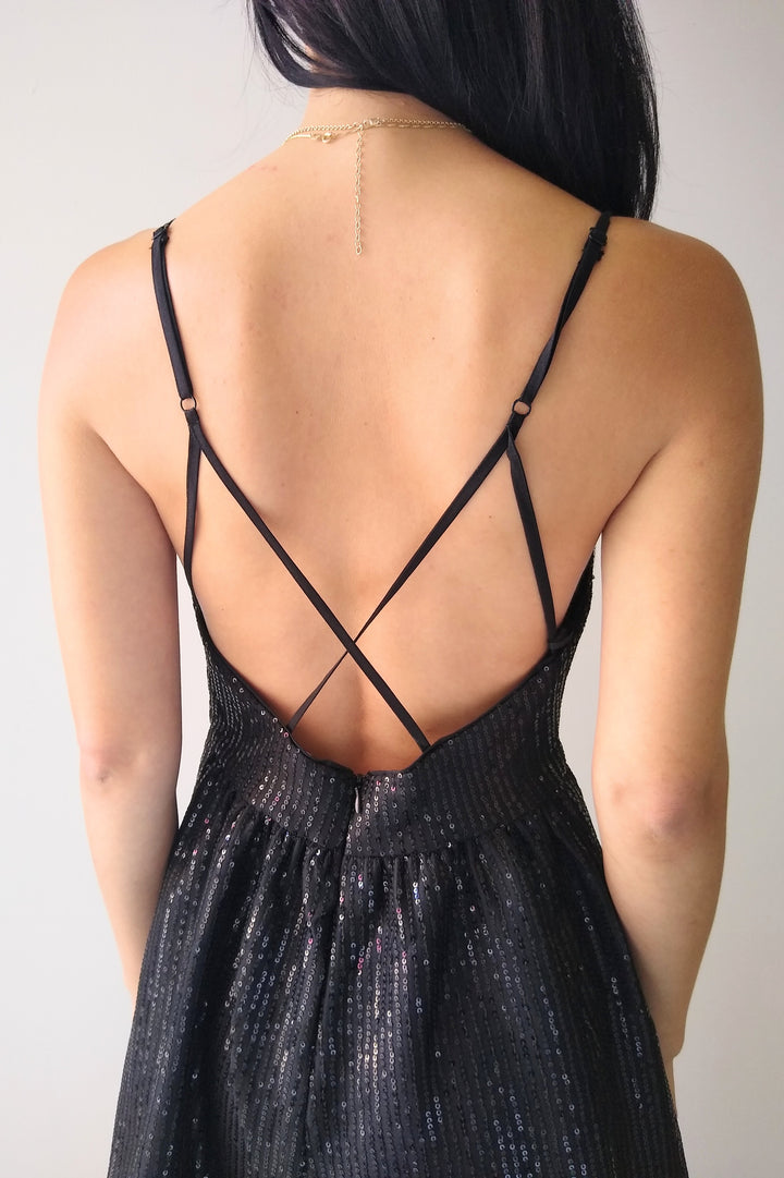 Mustard Seed Black Sequin Cami Romper