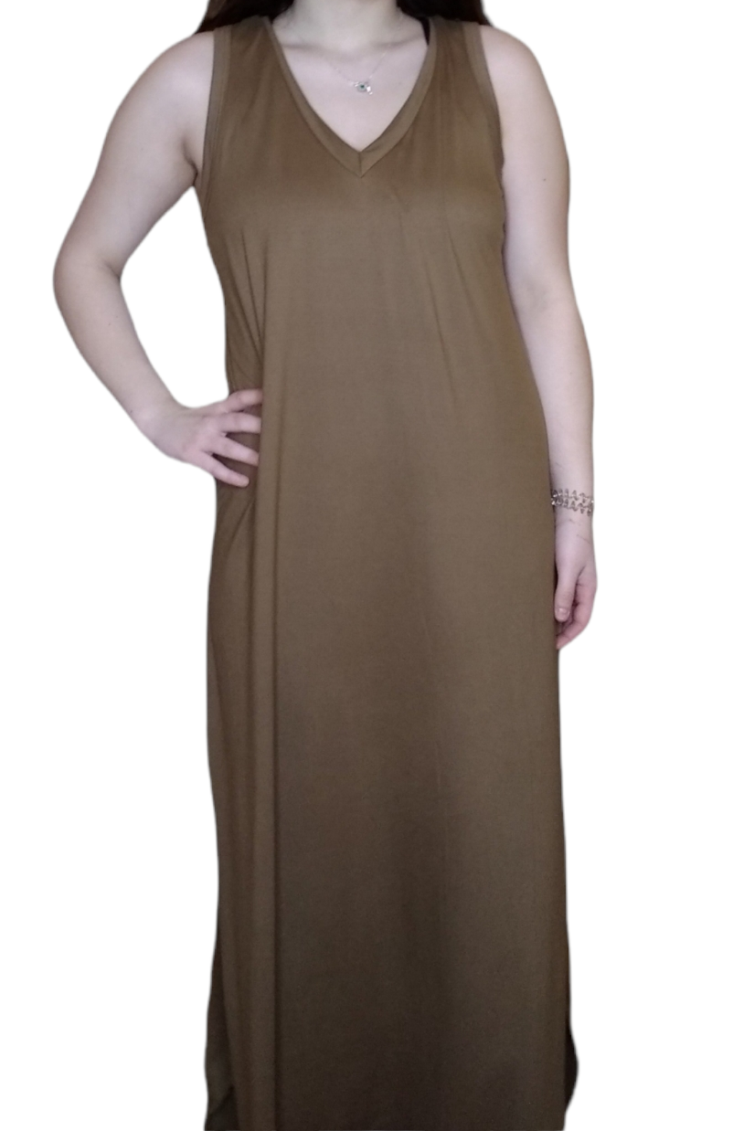 Gold V Neck Tank Midi Dress