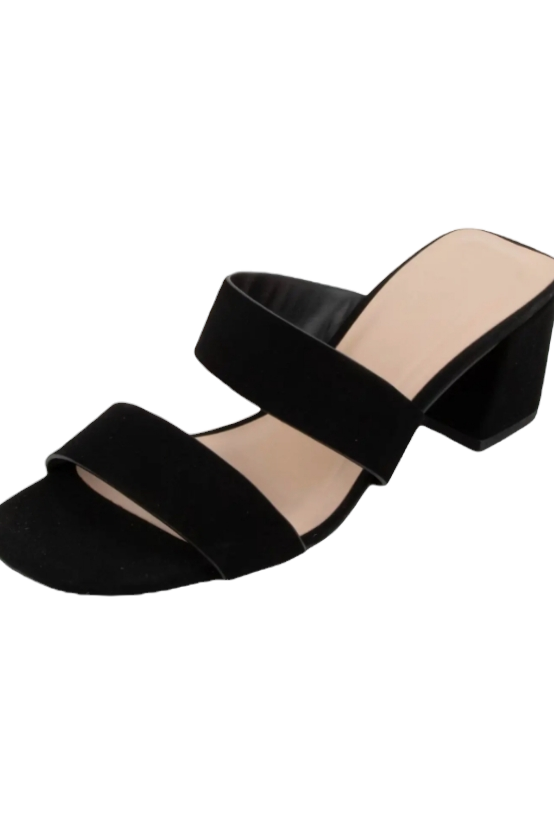 Black Adage Double Strap Sandal Heel
