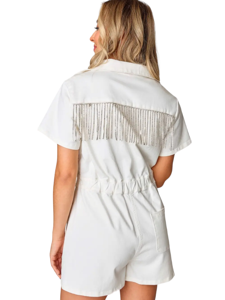Buddy Love Jessie White Crystal Fringe Romper