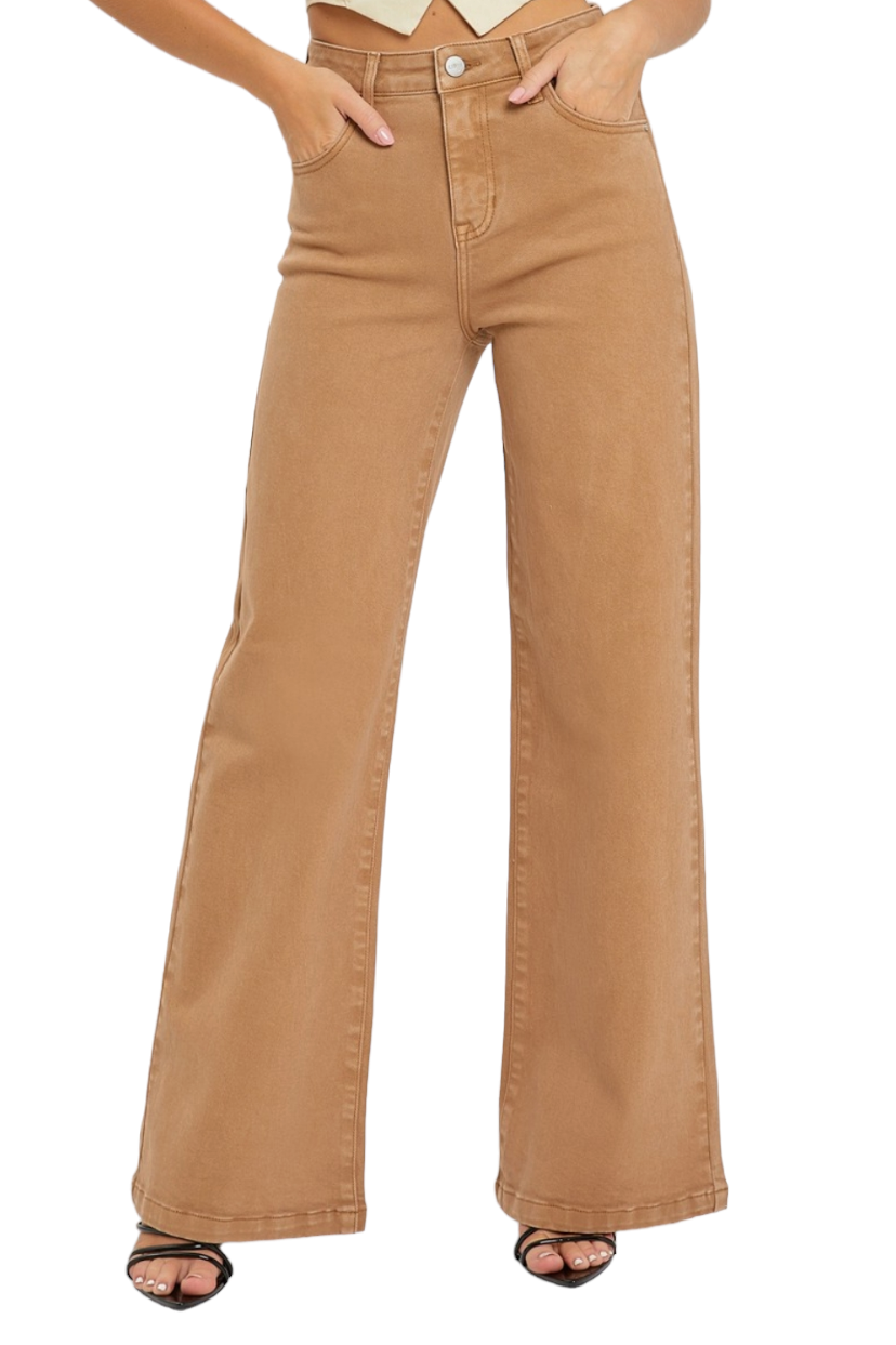 Risen Cocoa High Rise Tummy Control Wide Leg Pants