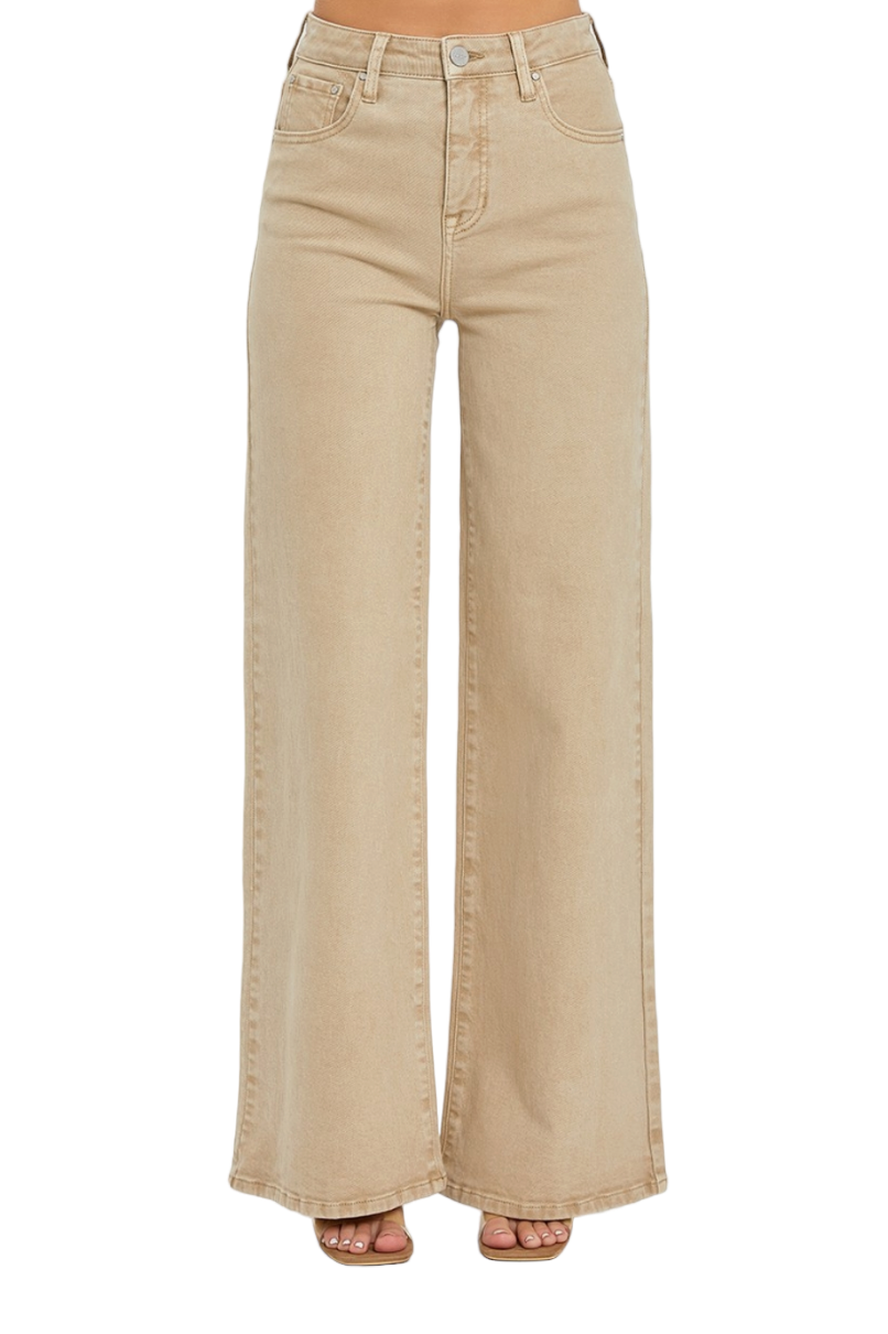 Risen Khaki High Rise Tummy Control Wide Leg Pants Luscious Boutique