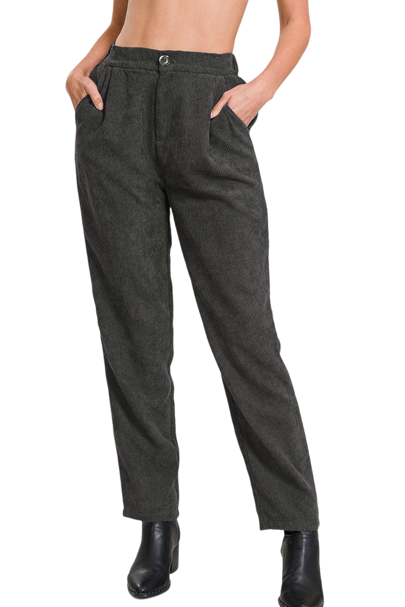 Ash Grey High Rise Corduroy Pants