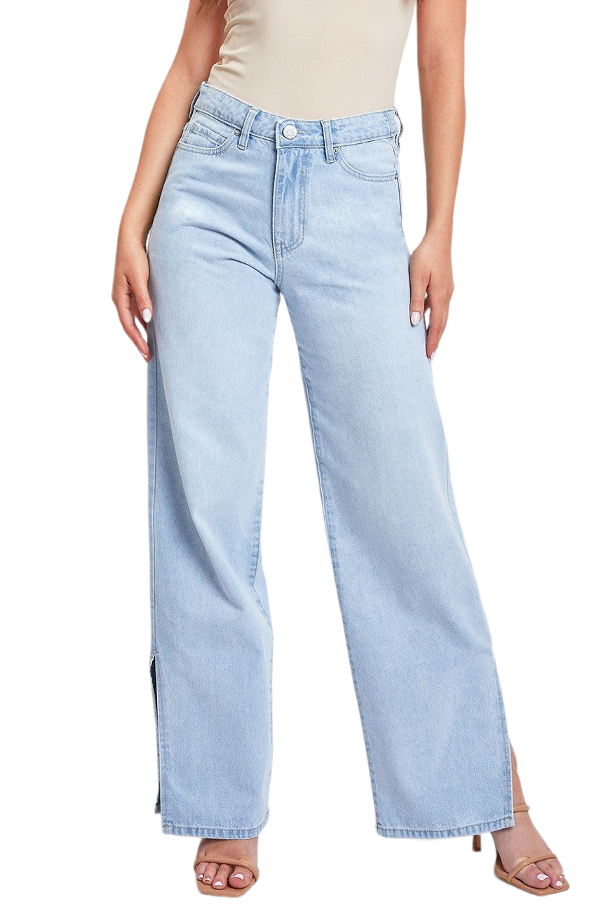 Sophia Light Wash High Rise 90s Straight Side Slit Jean Sophia Light Wash High Rise 90s Straight Side Slit Jean