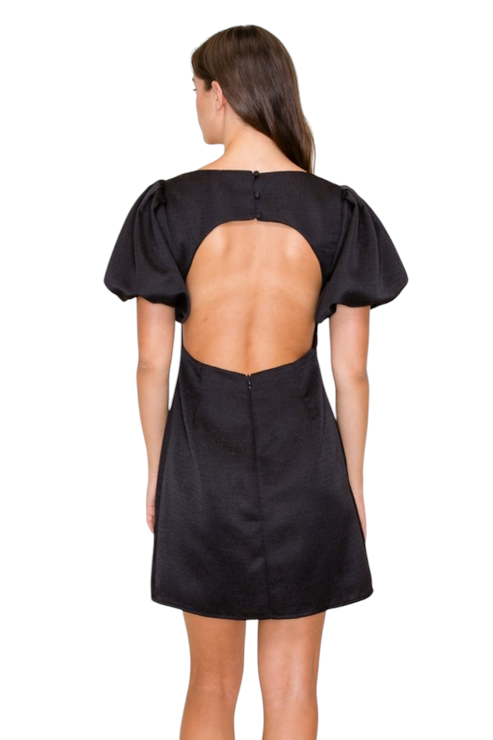 Glam Black Open Back Mini Dress