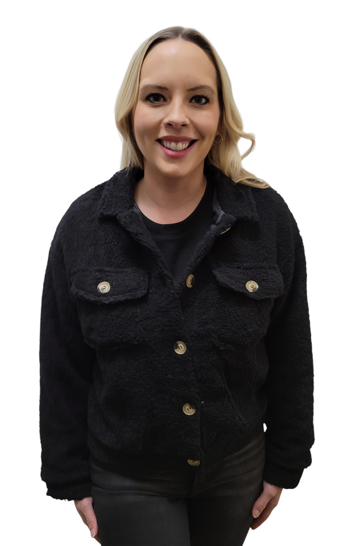 Black Sherpa Button Front Jacket