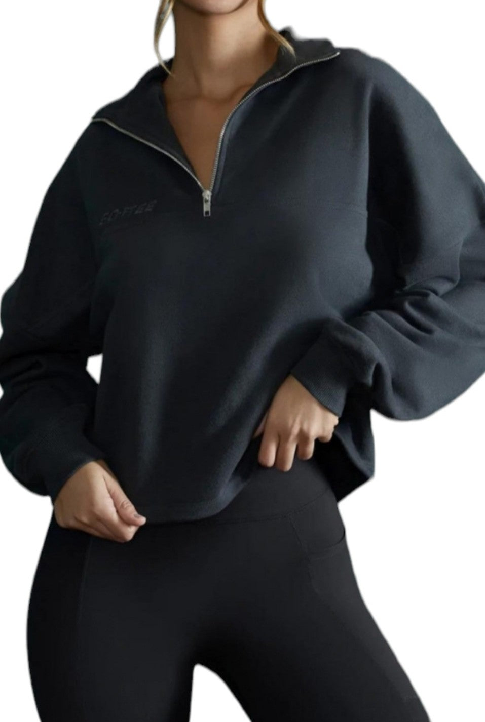 Black High Collar Half Zip Pullover Sweatshirt