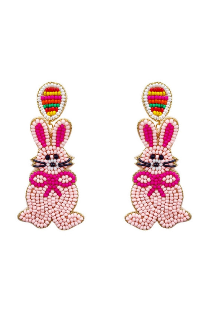 Easter Bunny Pink Beaded Earrings