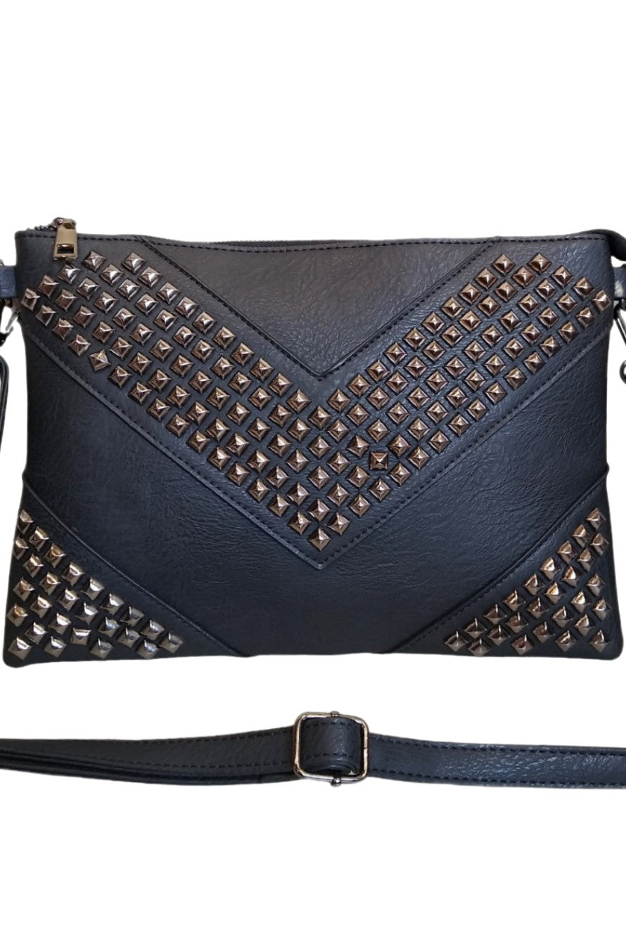 Black Metal Stud Oversized Clutch