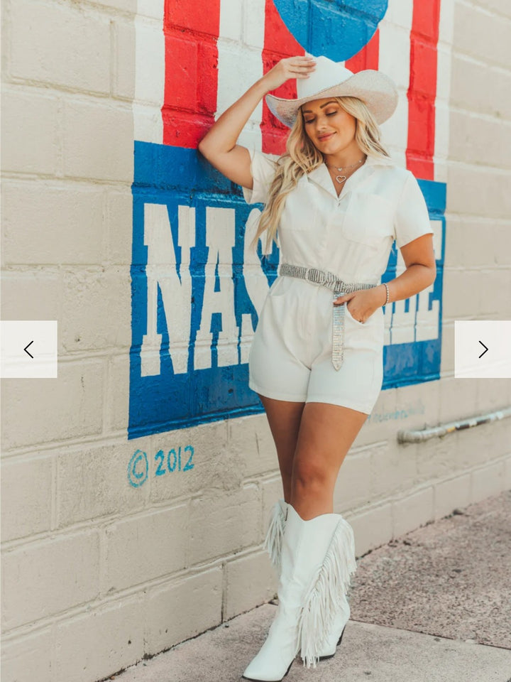 Buddy Love Jessie White Crystal Fringe Romper