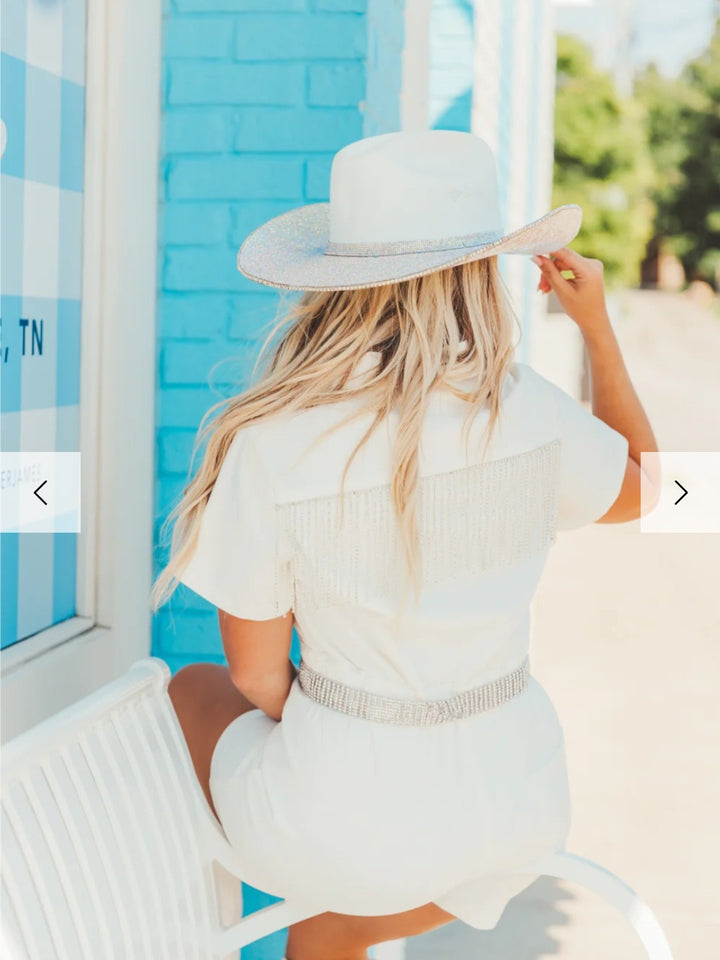 Buddy Love Jessie White Crystal Fringe Romper