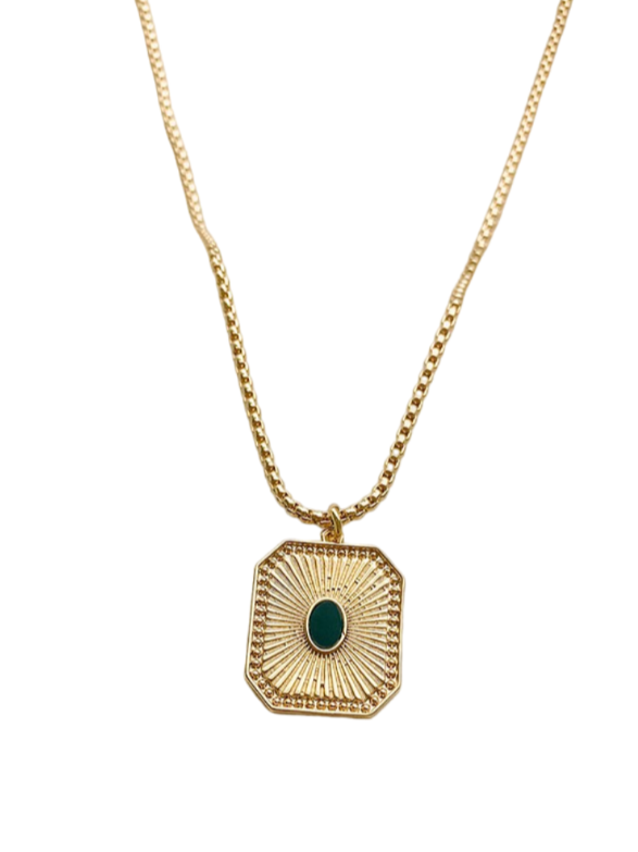 Gold Textured Onyx Detail Necklace