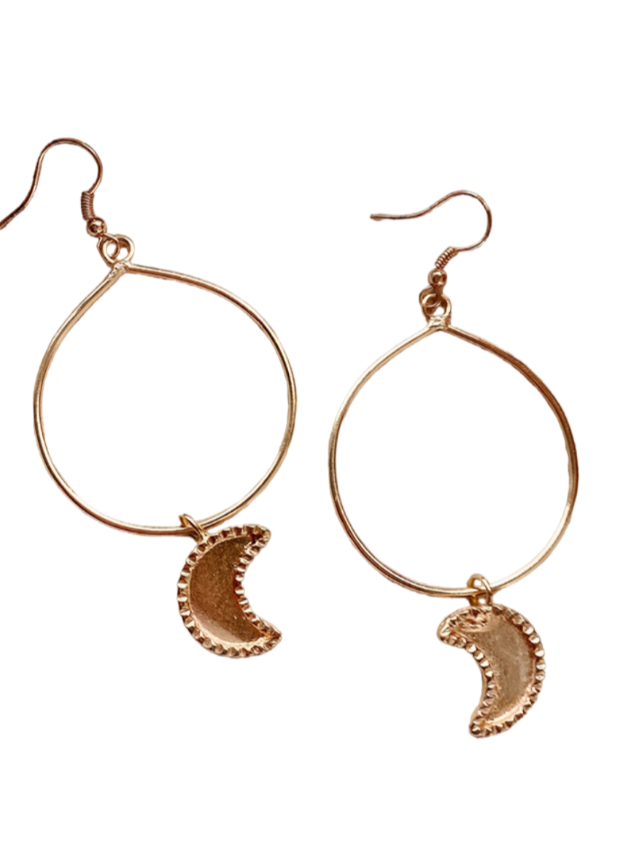Gold Moon Charm Hoop Earrings
