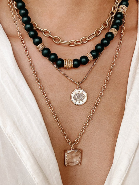 Black and Gold Layered Beaded Necklace