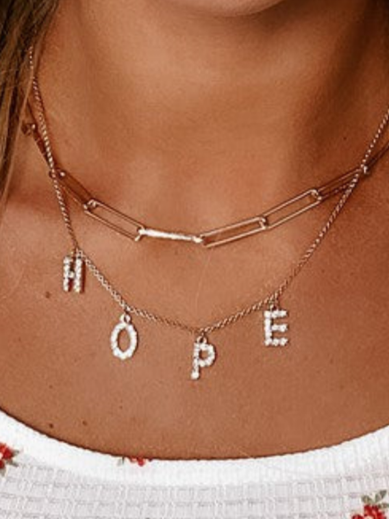 Gold HOPE Rhinestone Layered Necklace