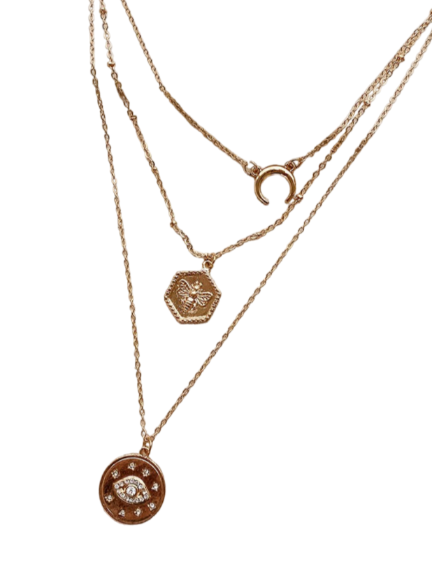 Gold Multi Layered Bee Pendant Necklace