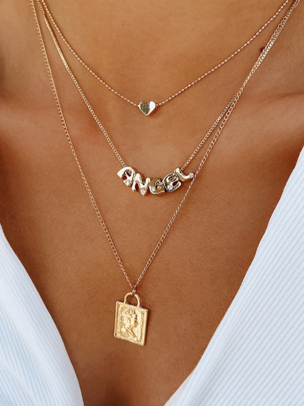 Gold Dainty Angel Bubble Layered Necklace