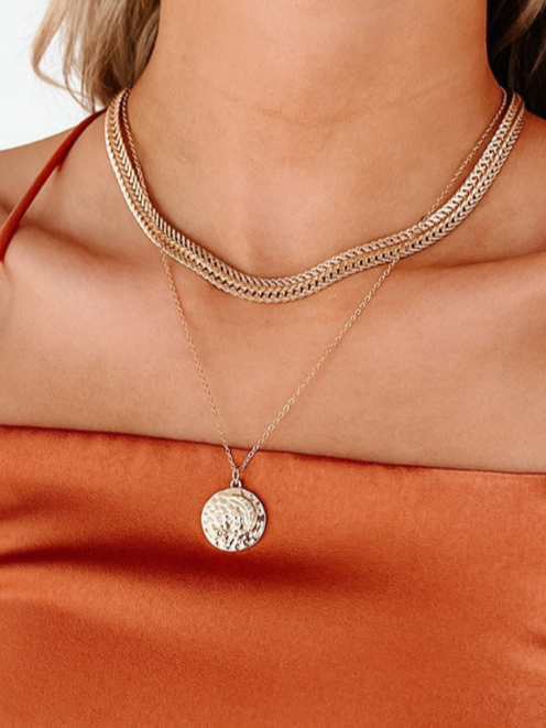 Gold Hammered Metal Multi Layered Chain Necklace