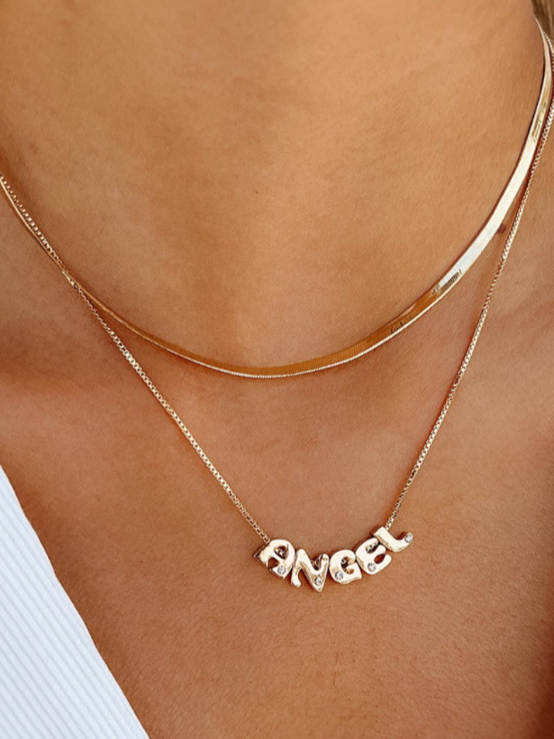 Gold Herringbone Layered Angel Necklace