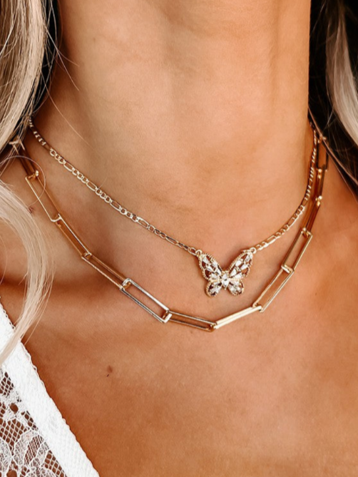 Gold Layered Butterfly Charm Necklace