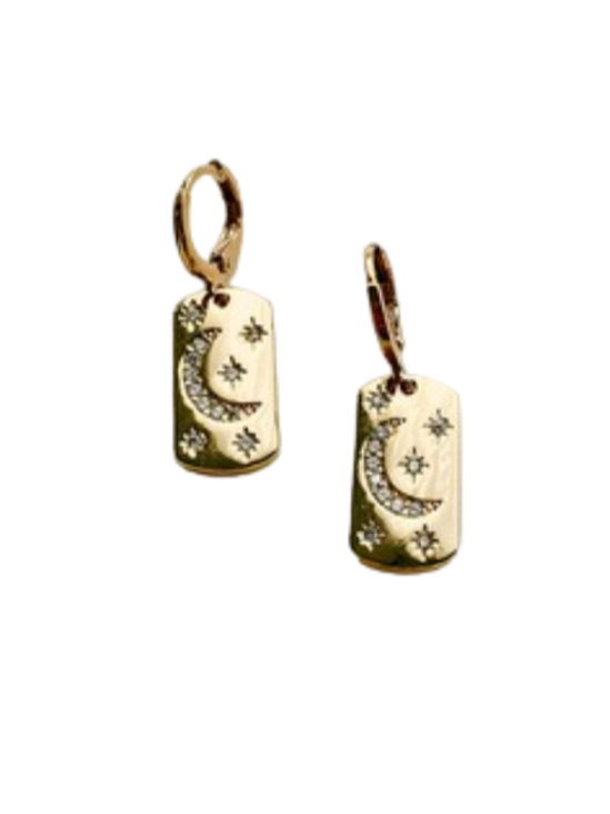 Gold Rhinestone Moon Huggie Hoop Earring