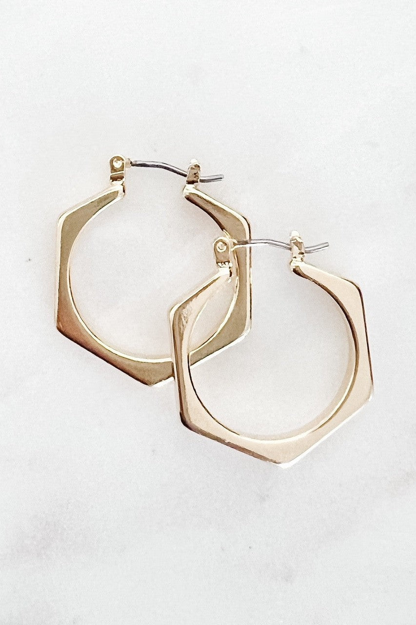 Gold Hexagon Hoop Earrings