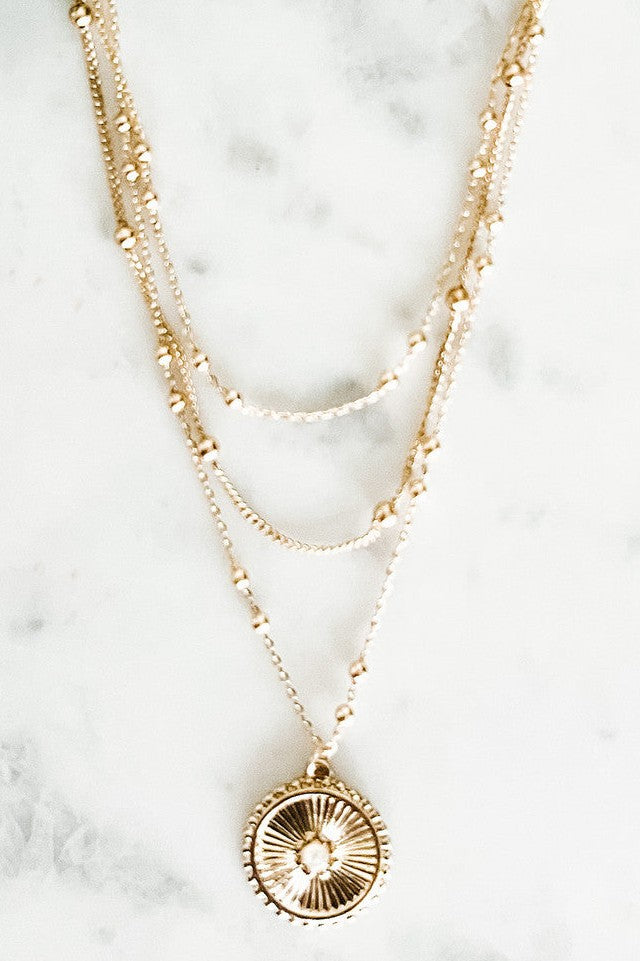 Gold Multi Layered Circle Pendant Necklace