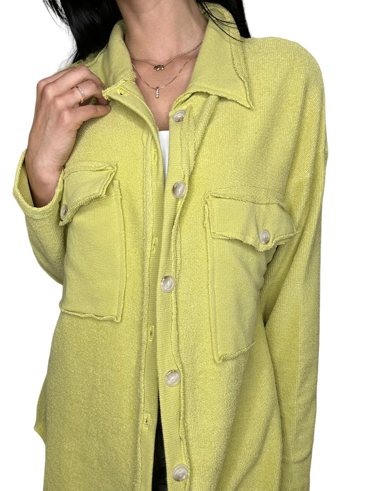 Bucket List Lime Front Pocket Loop French Terry Shacket