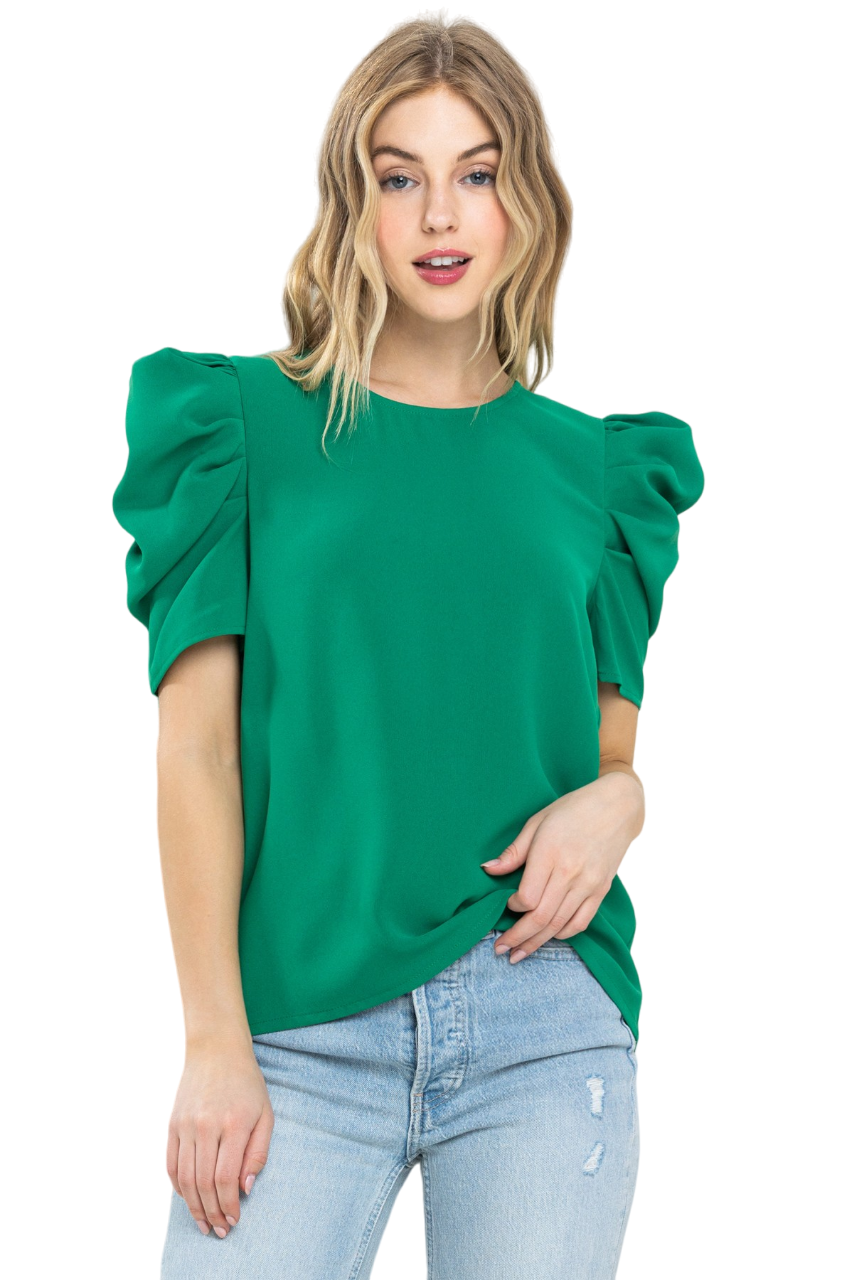 Kelly Green Short Puff Sleeve Top
