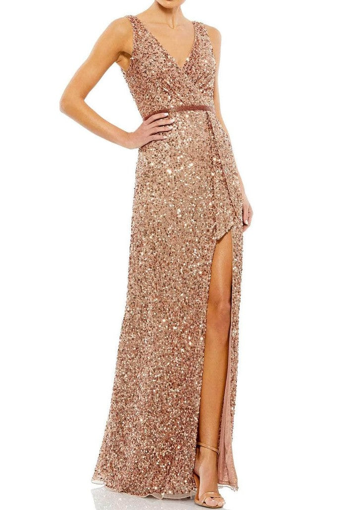 Mac Duggal Copper Sequin Ornate Wrap Evening Dress