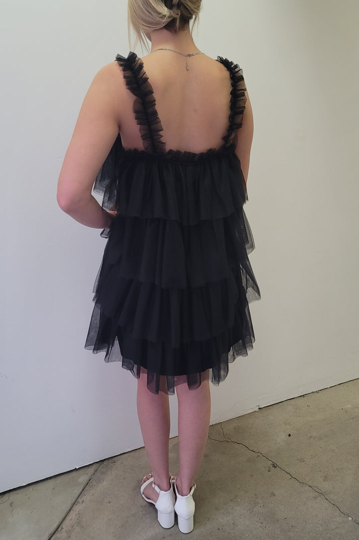 Black Tulle Tiered Mini Dress