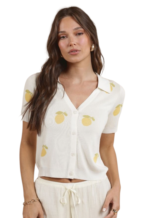 Sadie & Sage Citron Lemons Knit Polo Shirt