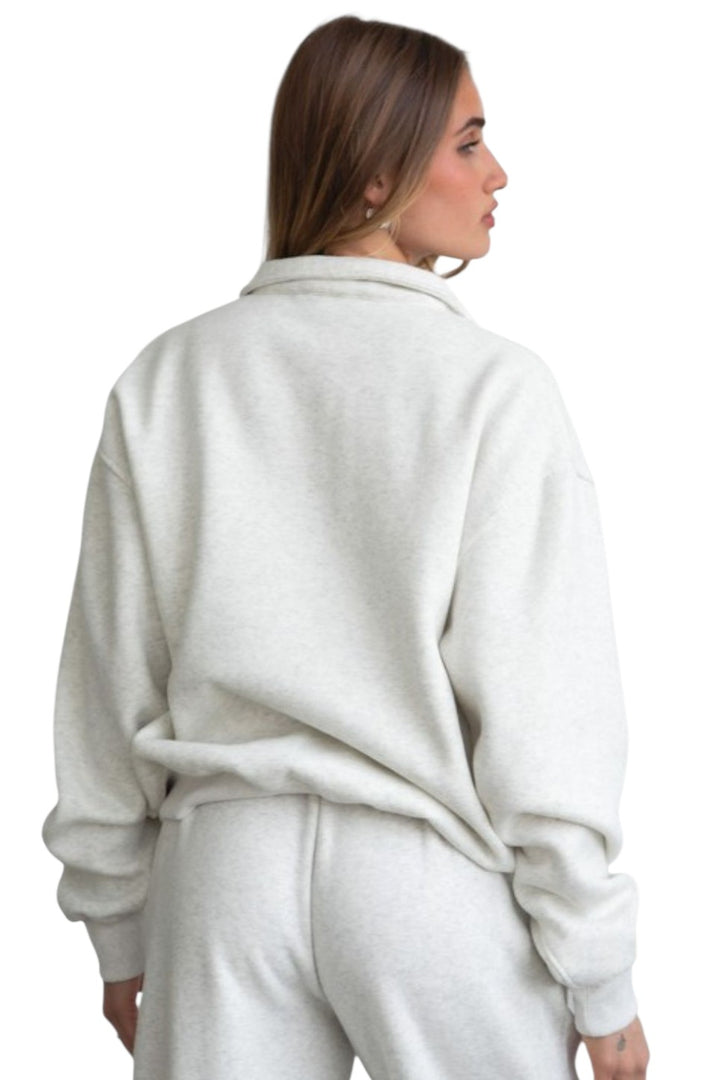 Heather White Hailee Cloud Fleece Half Zip Sweater