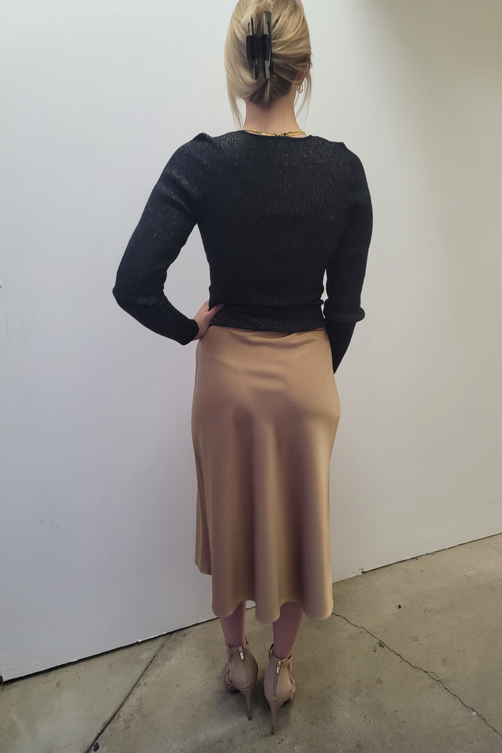 Dex Black Sweetheart Neckline Shimmer Sweater